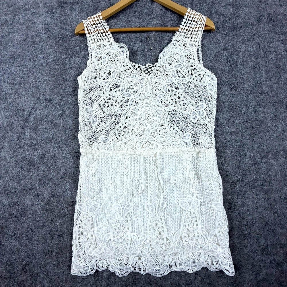 Ropalia Lace Romper Dress Womens Medium Cream Crochet Floral Boho Festival
